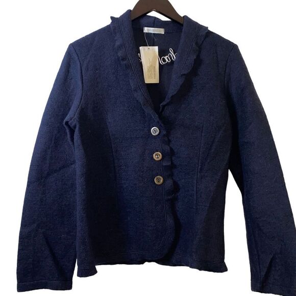 Nara Maglie Navy Wool Blend Cardigan With Tortoiseshell Buttons NWT Size X-Large - Picture 1 of 16